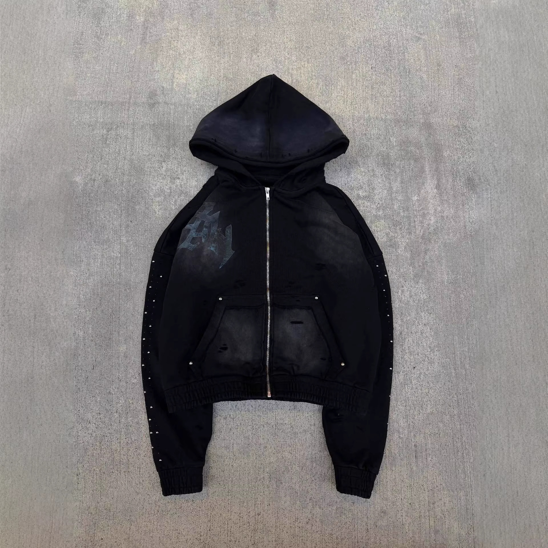 Vintage Zip Hoodie - Retro Street Style Rhinestone Hoodie 2026