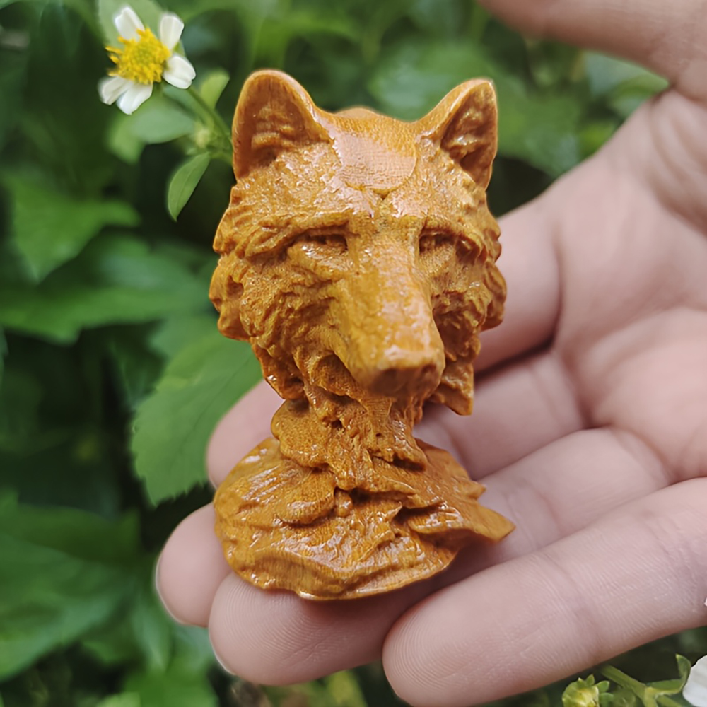 Vintage Collectible Christmas Ornaments - Vintage Wooden Wolf Head Sculpture Christmas
