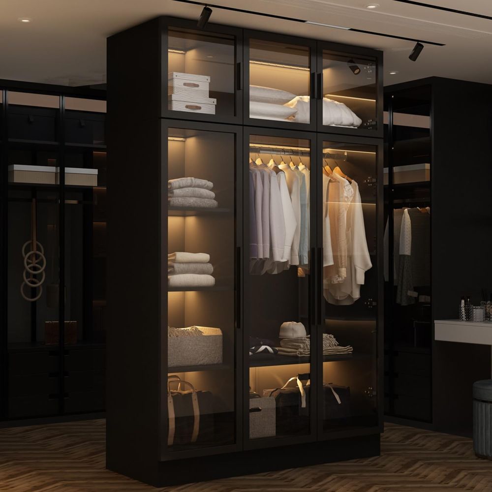 Collectible Collection - LED-Illuminated Glass Display Cabinet with 5