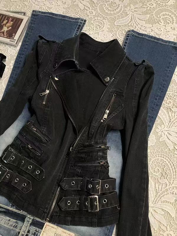 Vintage Zip Hoodie - Gothic Black Slim Double Zipper Hoodie