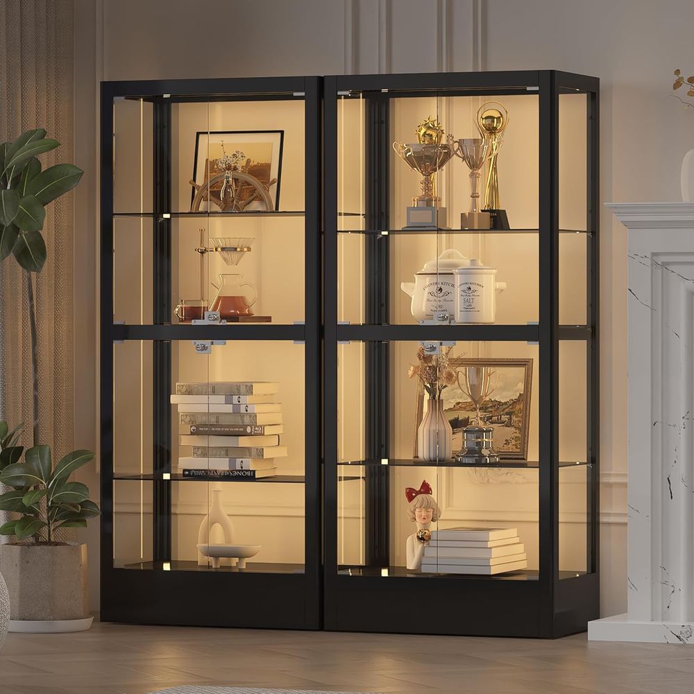 Collectible Collection - 4-Sided Lockable Glass Display Cabinet with