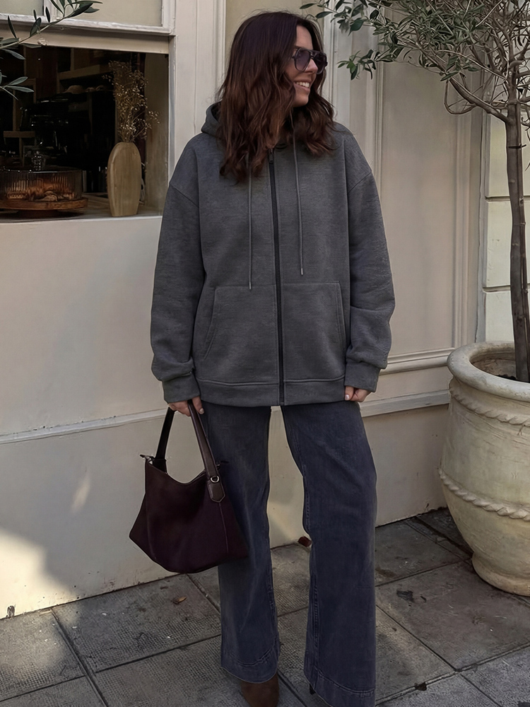 HH 2026 Casual Women's Soild Z - Vintage Zip Hoodie ulasan dan harga