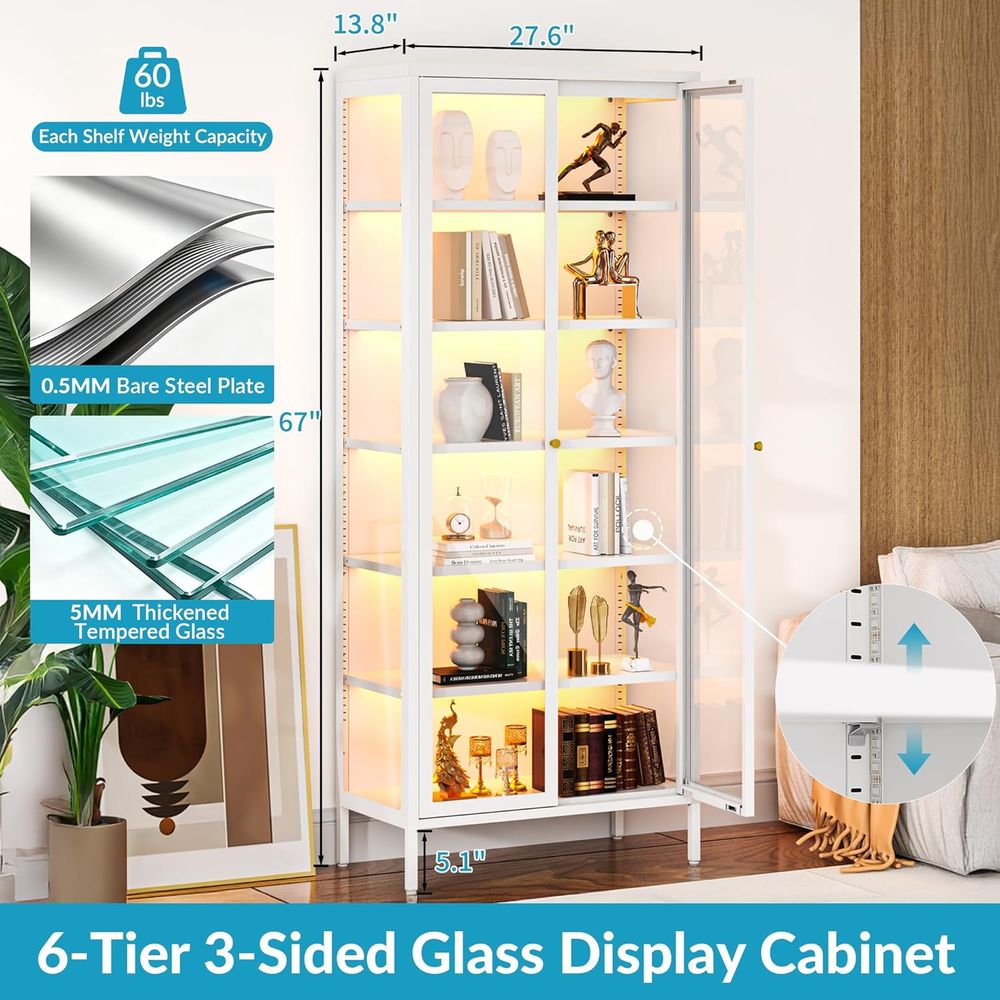 67 6-Tier Glass Curio Cabinet  - Collectible Collection ulasan dan harga