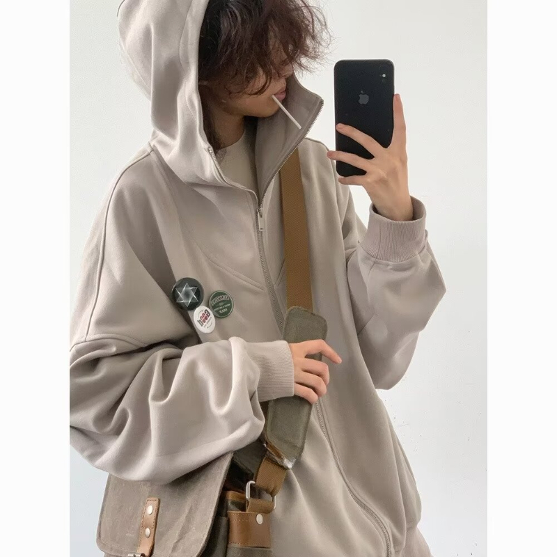 Autumn College Casual Set Men  - Vintage Zip Hoodie ulasan dan harga