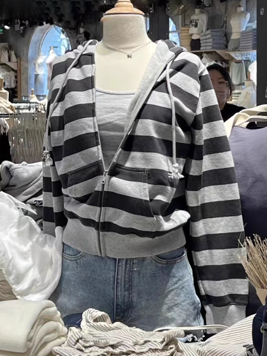 Stripes Vintage Zip-up Hoodie  - Vintage Zip Hoodie ulasan dan harga