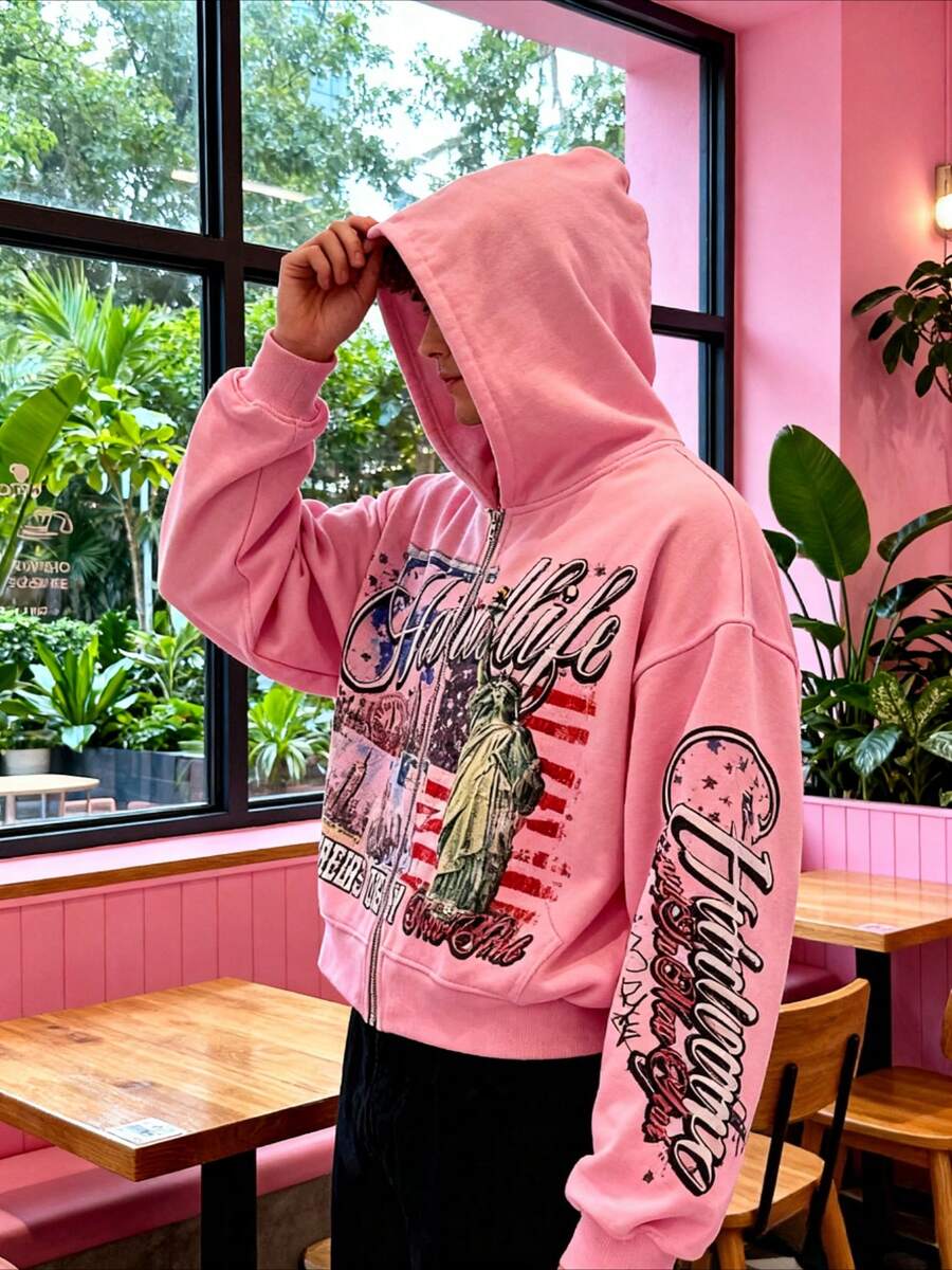Pink Oversized Zip-Up Hoodie w - Vintage Zip Hoodie ulasan dan harga