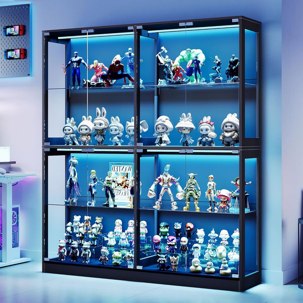 4-Tier LED-Lit Glass Shelf Cab - Collectible Collection ulasan dan harga
