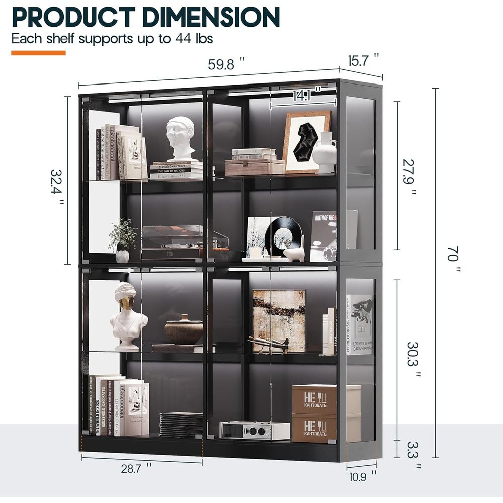 4-Tier LED-Lit Glass Shelf Cab - Collectible Collection ulasan dan harga