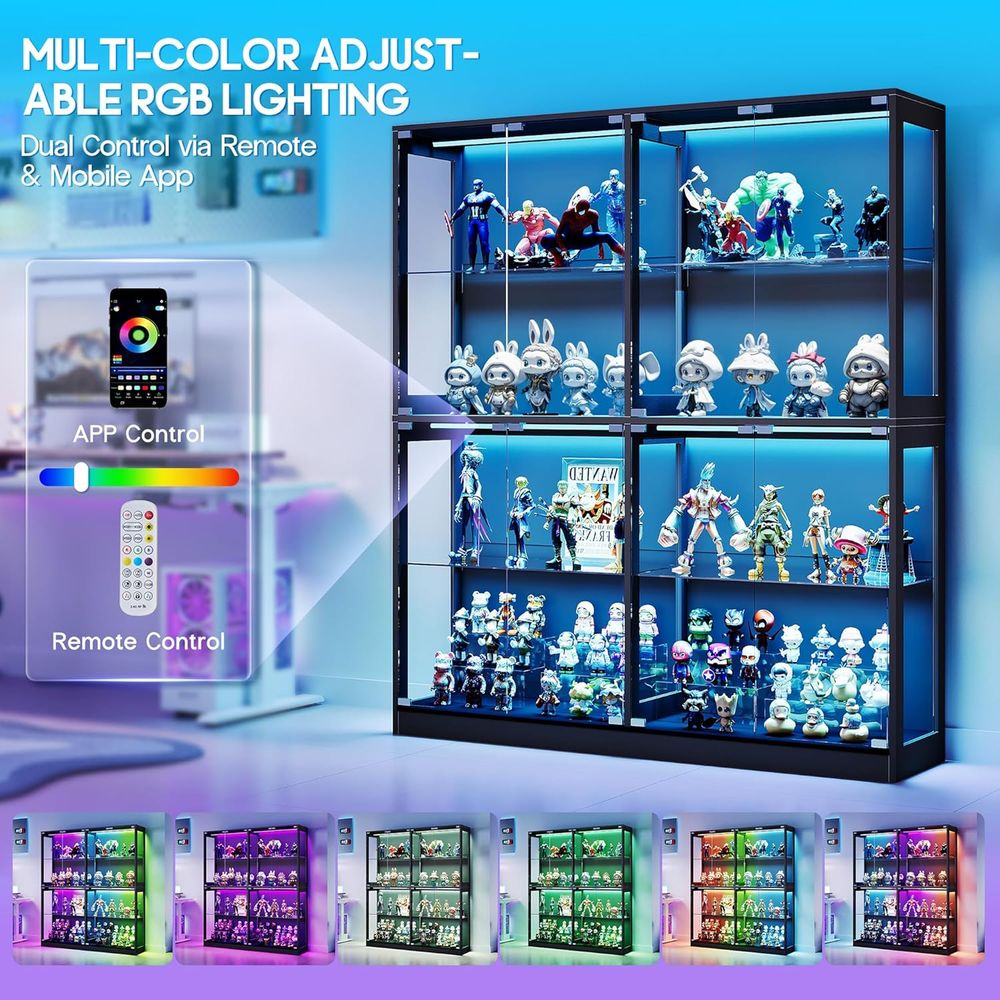 4-Tier LED-Lit Glass Shelf Cab - Collectible Collection ulasan dan harga