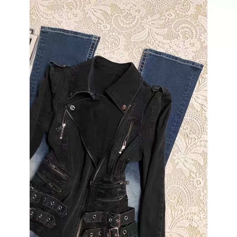Gothic Black Slim Double Zippe - Vintage Zip Hoodie ulasan dan harga