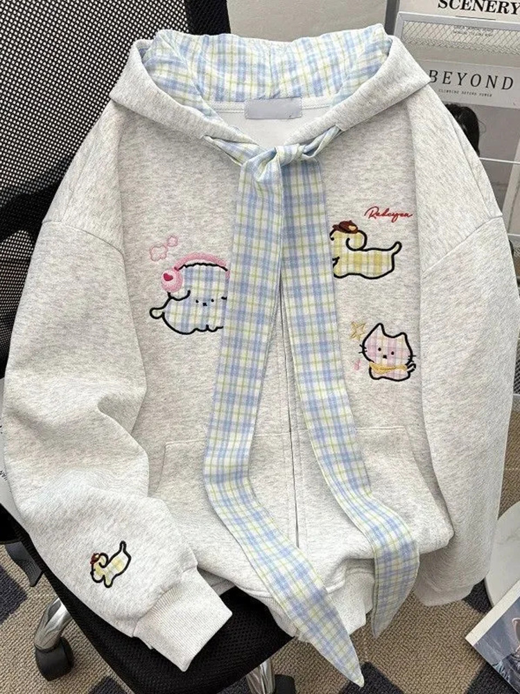 Fall Cartoon Cute Hoodies Wome - Vintage Zip Hoodie ulasan dan harga