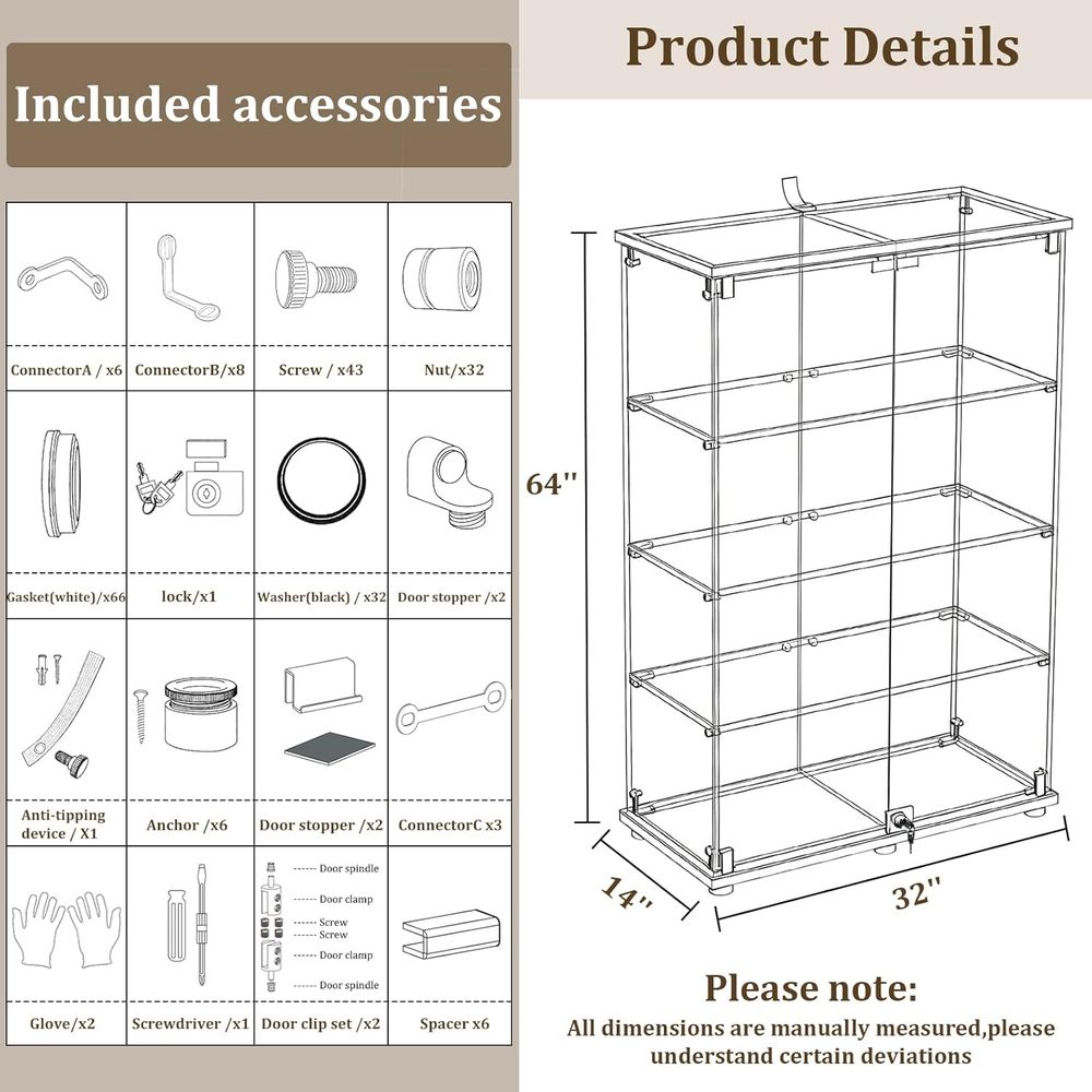 4-Tier Tempered Glass Curio Ca - Collectible Collection ulasan dan harga