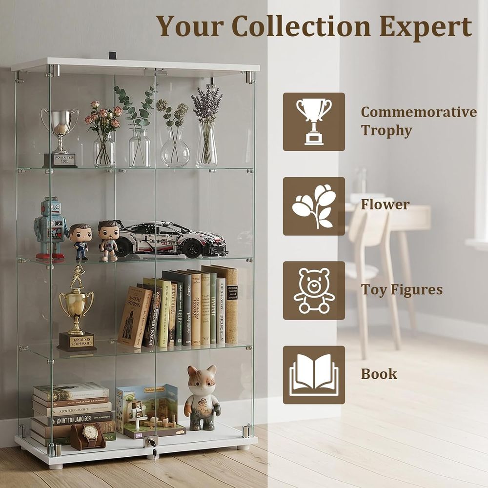 4-Tier Tempered Glass Curio Ca - Collectible Collection ulasan dan harga