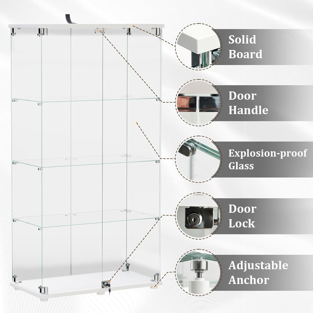 4-Tier Tempered Glass Curio Ca - Collectible Collection ulasan dan harga