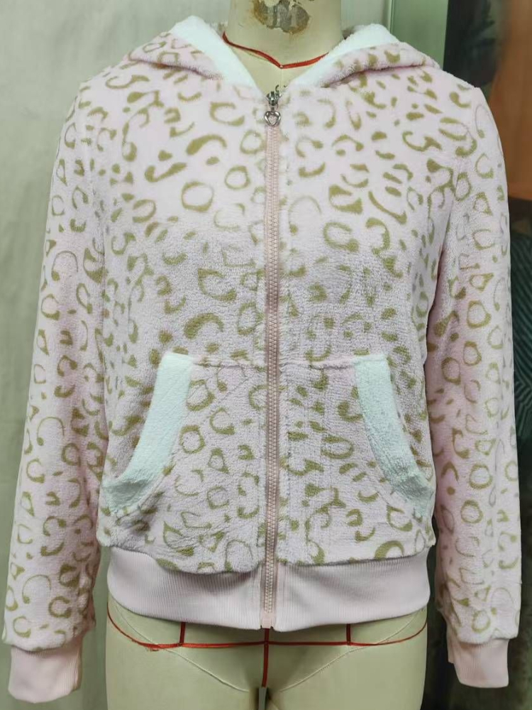 Cute pink Leopard Pint Hooded  - Vintage Zip Hoodie ulasan dan harga