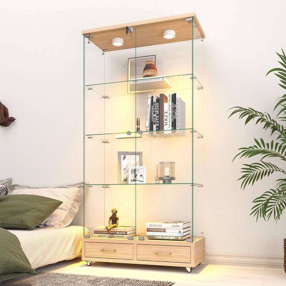 4-Tier Glass Cabinet with LED  - Collectible Collection ulasan dan harga