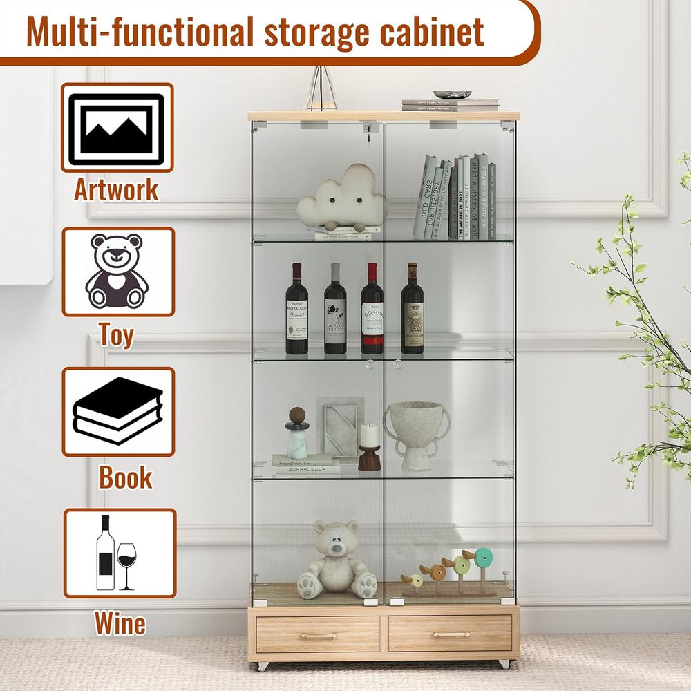 4-Tier Glass Cabinet with LED  - Collectible Collection ulasan dan harga
