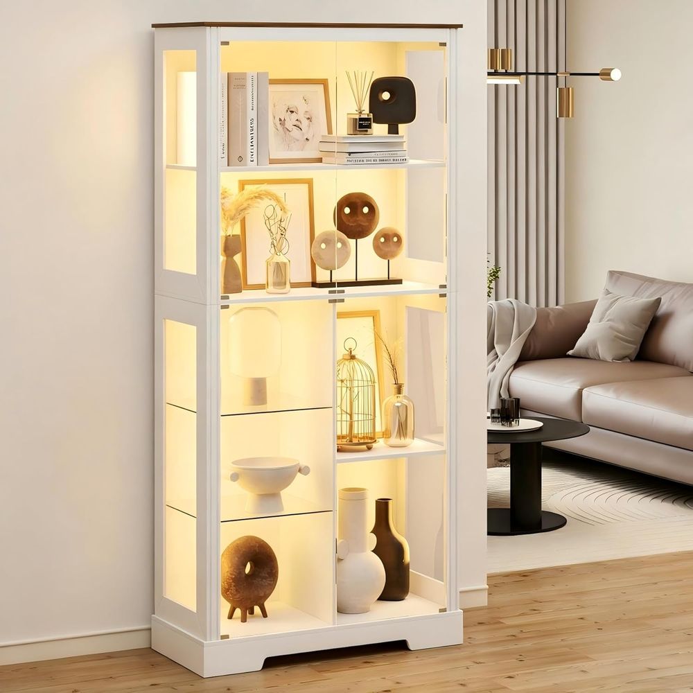 7-Tier Glass Display Cabinet w - Collectible Collection ulasan dan harga