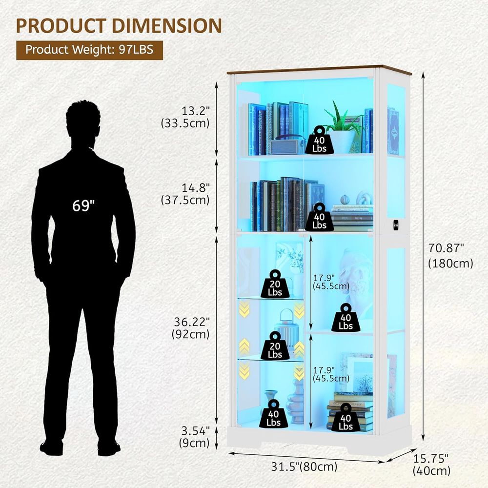 7-Tier Glass Display Cabinet w - Collectible Collection ulasan dan harga
